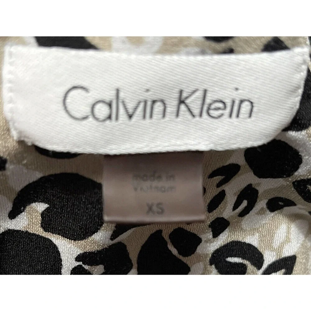 CALVIN KLEIN Women’s XS Tank Shell Animal Print Black Tan Polyester Spandex - Picture 5 of 6